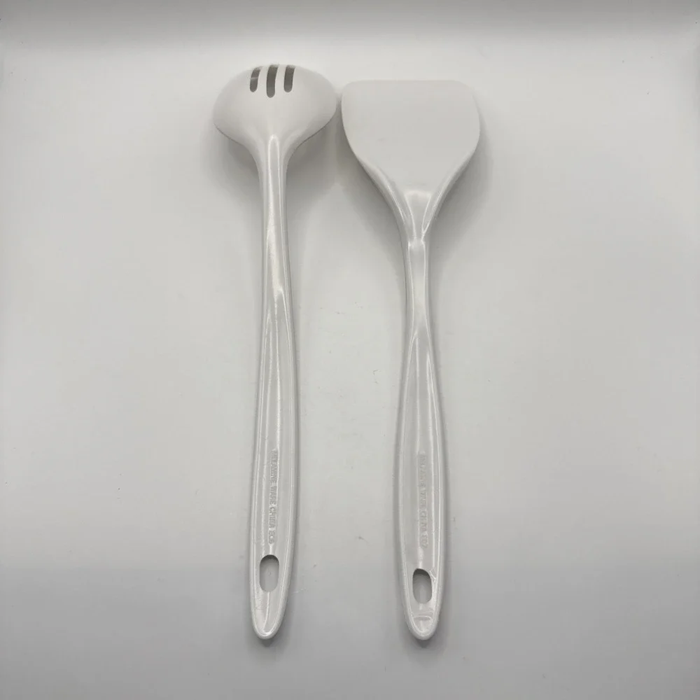 Melamine ware kitchen utensils white slotted spoon solid spatula turner flipper